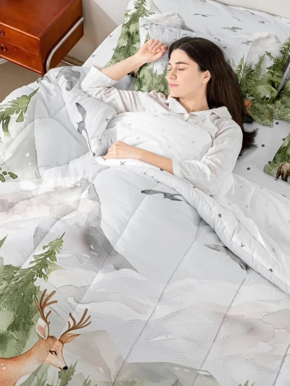 Giant Mountain Forest 7 Piece Comforter Set Twin Woodland Deer Bear Hedgehog Bir